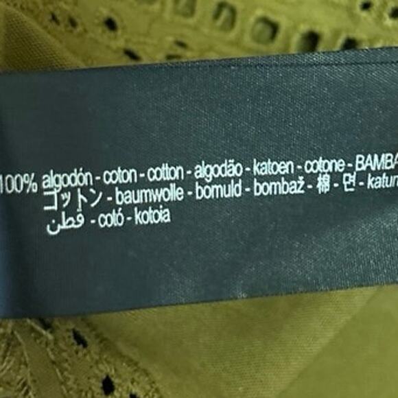 Zara Olive Green Long Sleeve Embroidered Eyelet V Neck Button Up Blouse Top Sz M - Picture 5 of 5